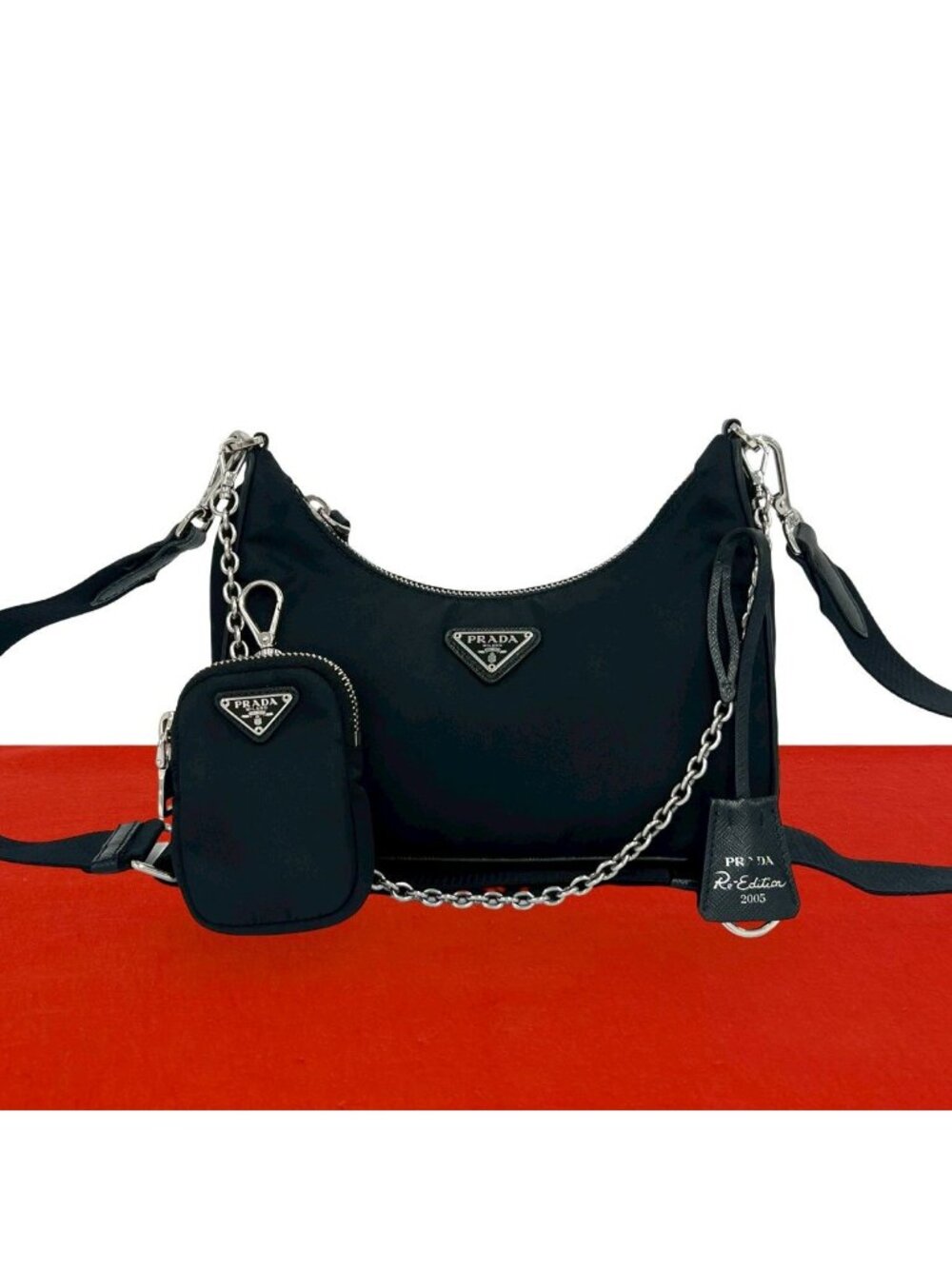 Prada Nylon Leather 2-Way Shoulder Bag Crossbody Pochette Black